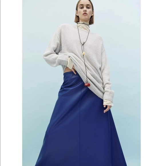 NWT Zara Woman Faux Leather Layered Blue Midi Skirt Size XL - Picture 3 of 12